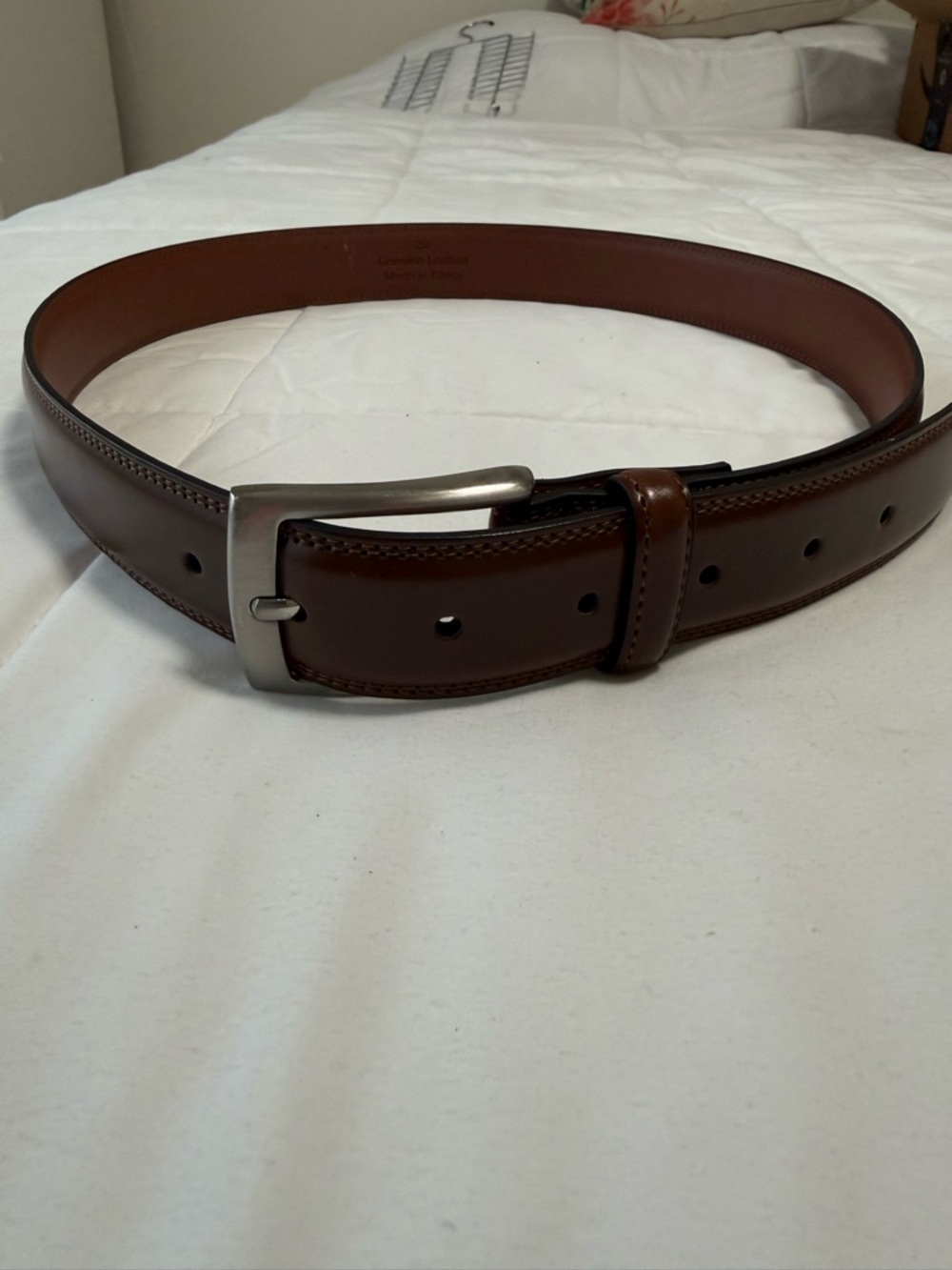 New- MILORDE Men's Brown Leather Dress Belt with Silver Buckle. 32
